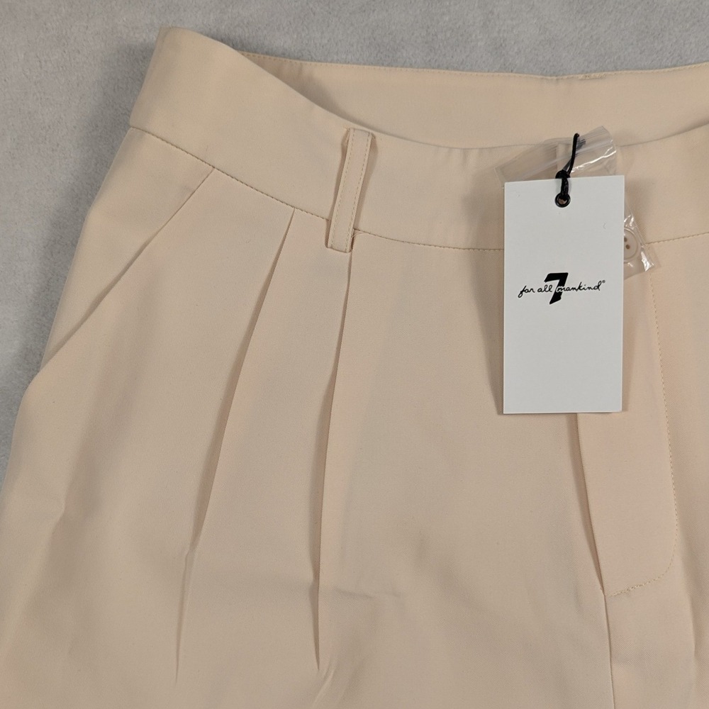 NEW 7 For All Mankind Womens Pleated High Waist Shorts Cream NWT‎ Size L